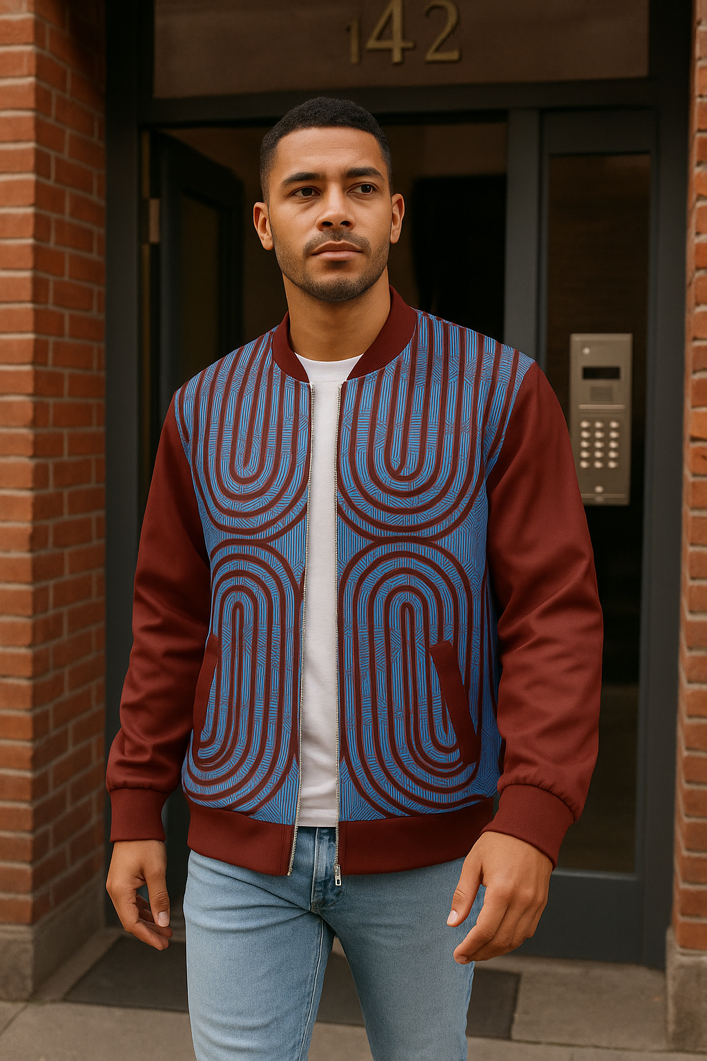 Vault Exclusive: Blue & Maroon Luxe Bomber Jacket